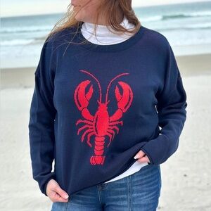 Navy Sweater Red Lobster Design Nautical Sail Boat Vacation Beach Small